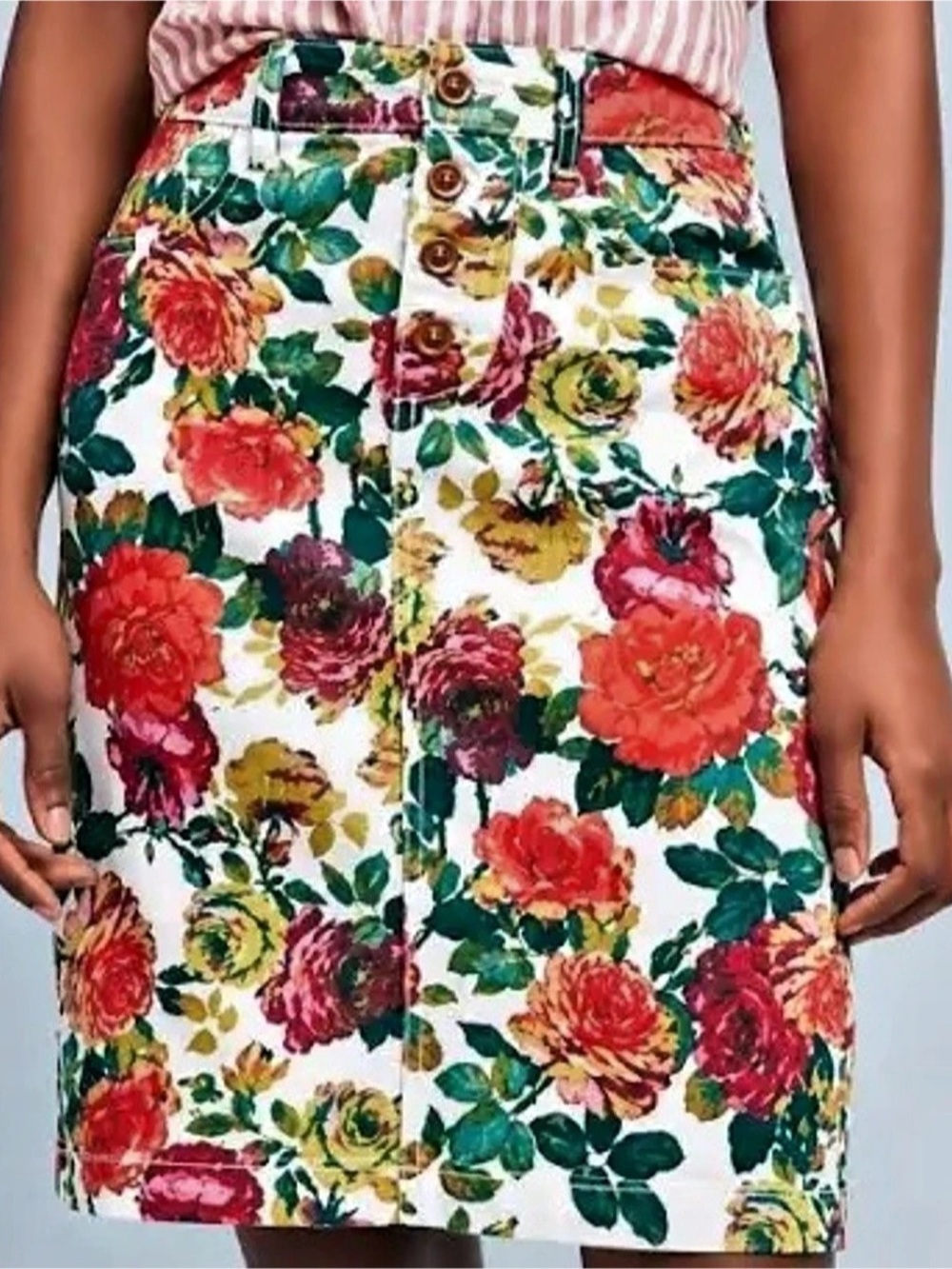 Maeve Anthropologie Maeve Floral Print Denim Button-Front Skirt Floral Print